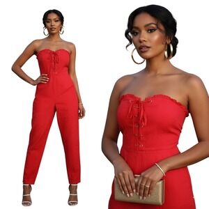 LOVERS + FRIENDS Gino Jumpsuit Red Strapless Corset Small Revolve NWT $238